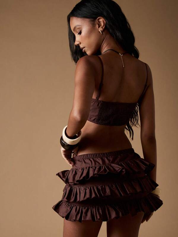 MISSGUIDED Tiered Ruffle Mini Skirt With Tube Top Set