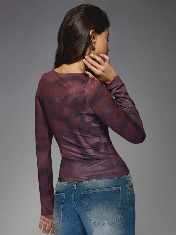 MISSGUIDED Tiger Print Fitted Crop Top With Long Sleeves