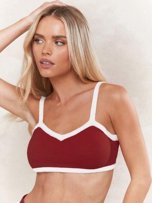 MISSGUIDED Toweling Ribbed Contrast Binding Cami Crop Top Winter Wear