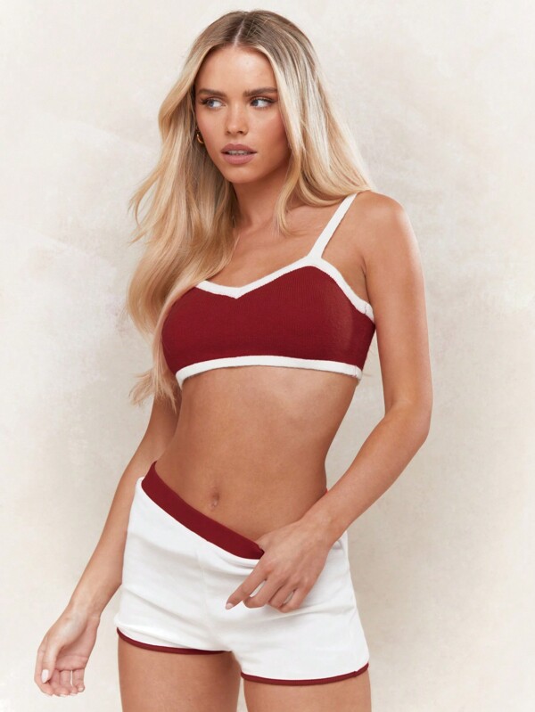 MISSGUIDED Toweling Ribbed Contrast Binding Cami Crop Top Winter Wear