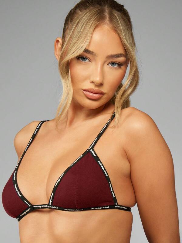 MISSGUIDED Triangle Bra And Thong Set With Logo Tape