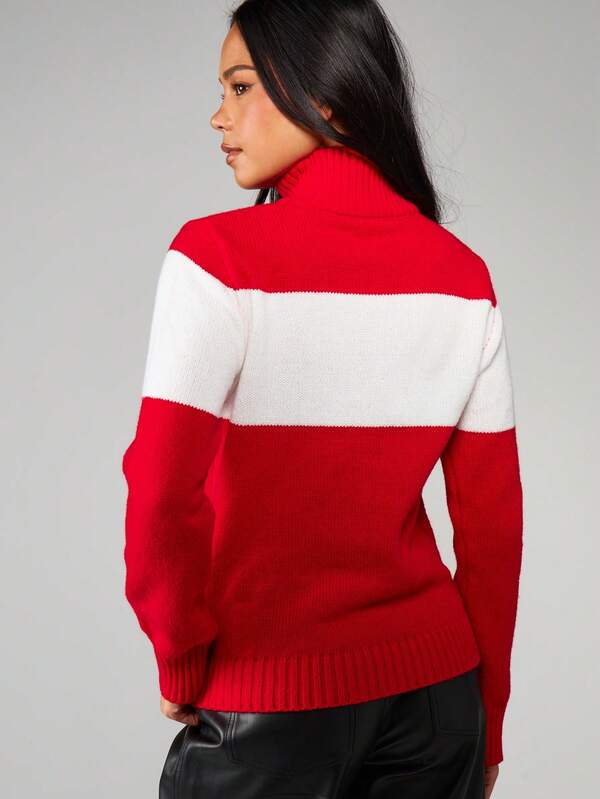 MISSGUIDED Turtleneck Color Block Knit Sweater With Logo