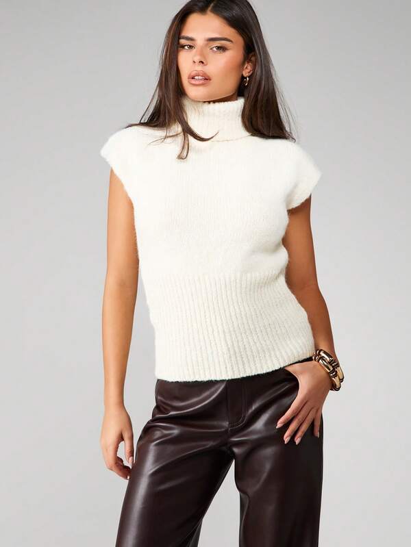 MISSGUIDED Turtleneck Sweater With Cap Sleeves