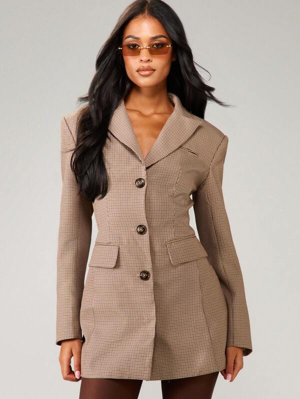 MISSGUIDED Tweed Blazer Dress With Lapel Collar And Buttons