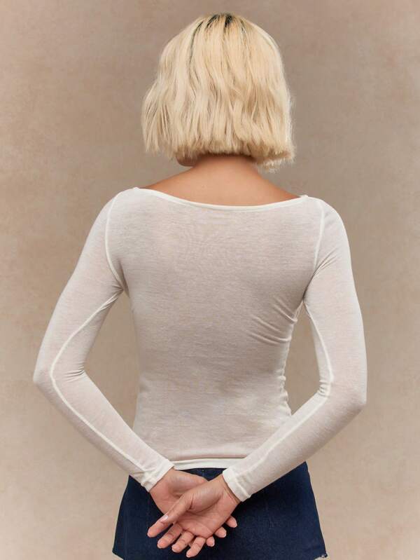 MISSGUIDED Twist Detail Bust Sheer Jersey Long Sleeve Top