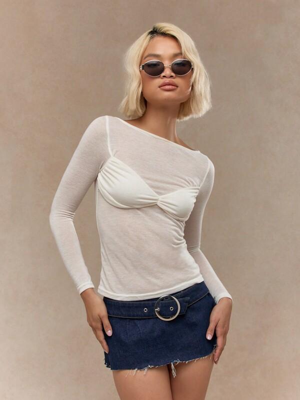 MISSGUIDED Twist Detail Bust Sheer Jersey Long Sleeve Top