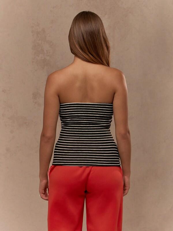 MISSGUIDED Twist Knot Bust Striped Textured Ribbed Bandeau Top
