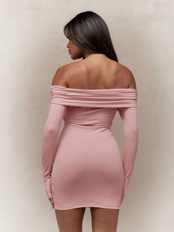 MISSGUIDED Twist Knot Detail Bust Off Shoulder Long Sleeves Bodycon Bardot Mini Dress