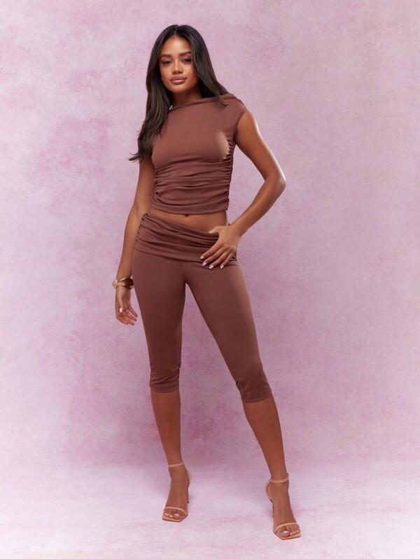 MISSGUIDED Two-Piece Jersey Ruched Off-Shoulder Capri Outfit