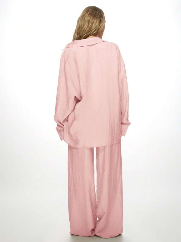 MISSGUIDED Two-Piece Linen Palazzo Trousers Button Down Shirt