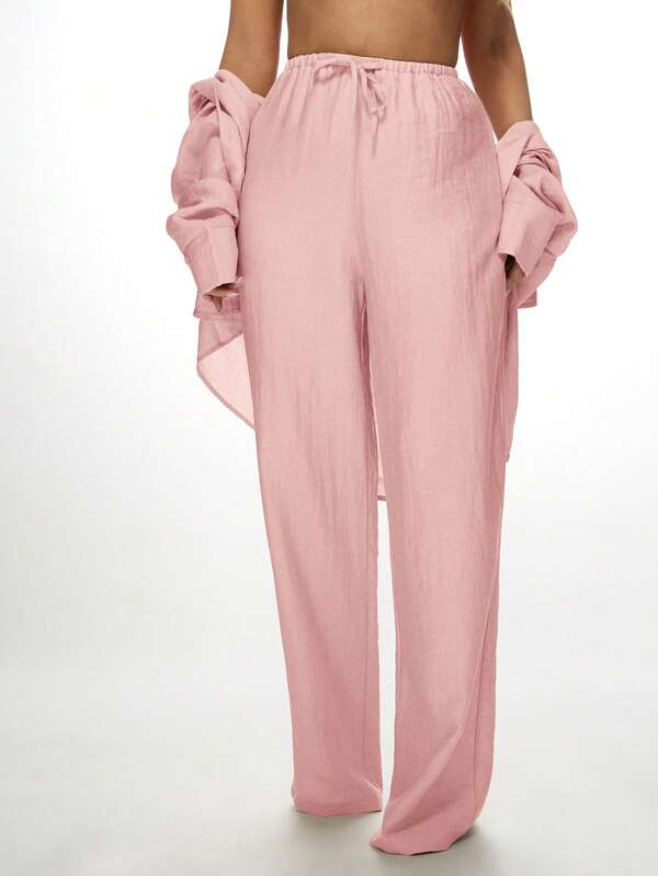 MISSGUIDED Two-Piece Linen Palazzo Trousers Button Down Shirt
