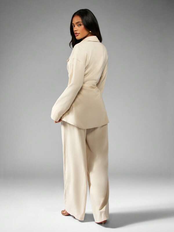 MISSGUIDED Two-Piece Outfit With Collared Button Down Shirt And Wide Leg Pants