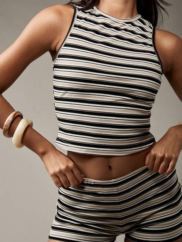 MISSGUIDED Two Piece Stretchy Ribbed Knit High Neck Matching Set