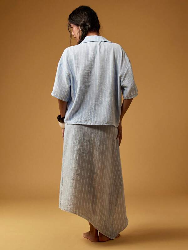 MISSGUIDED Two Piece Wrap Style Coordinated Outfit Casual Stripe Set