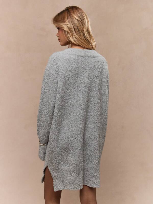 MISSGUIDED V-Neck Drop Shoulder Loose Solid Color Sweater Mini Dress