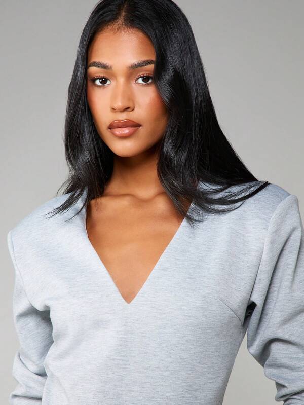 MISSGUIDED V Neck Long Sleeve Mini Dress