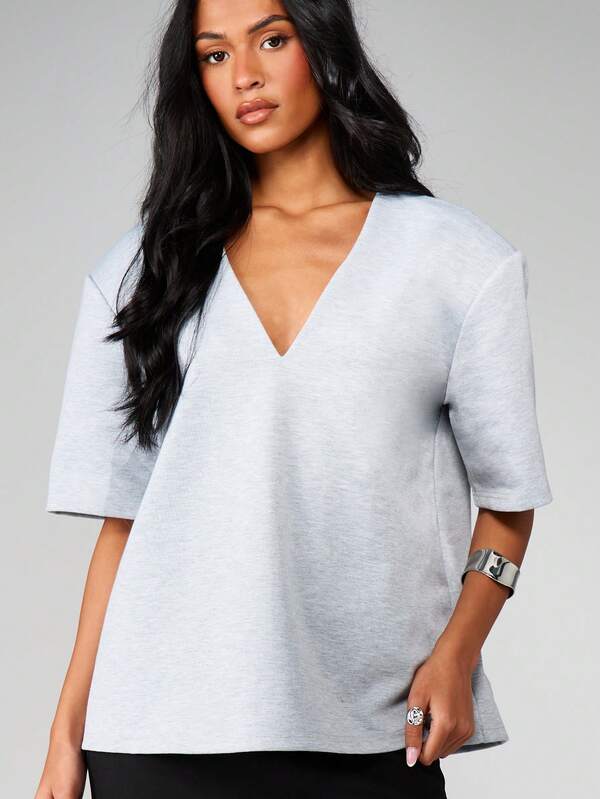 MISSGUIDED V Neck Short Sleeve Scuba Tee