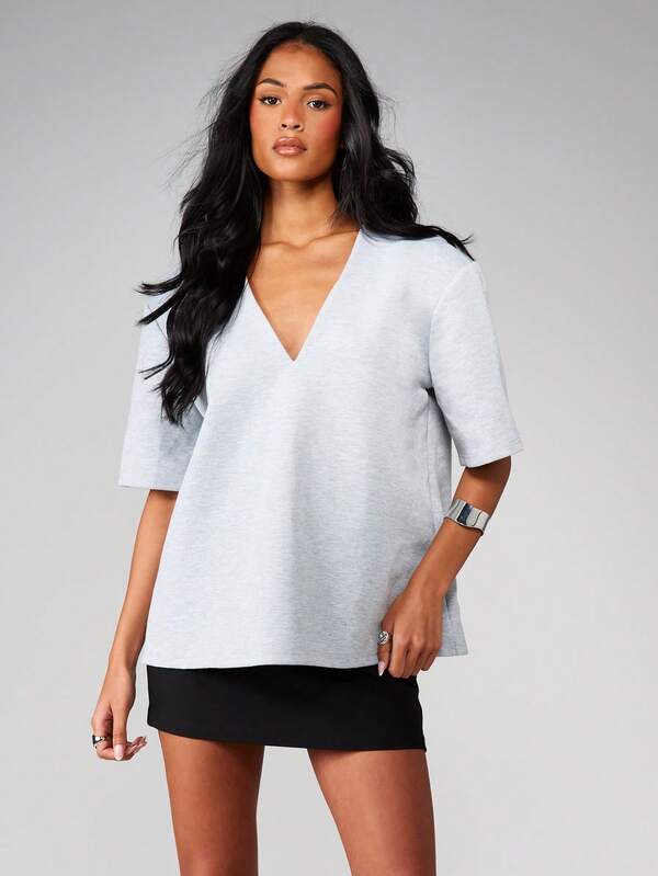 MISSGUIDED V Neck Short Sleeve Scuba Tee
