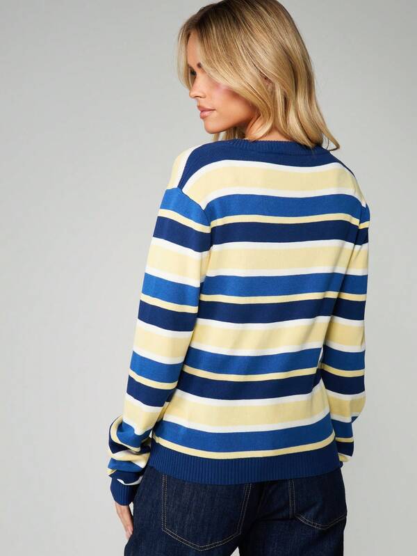 MISSGUIDED V-Neck Striped Knit Pullover Top
