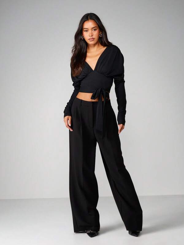 MISSGUIDED V-Neck Wrap Top With Tie Detail