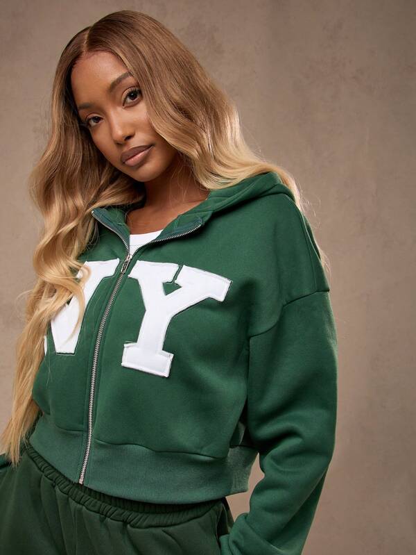 MISSGUIDED Varsity New York Athletic Zip Through Hoodie Sweatshirt