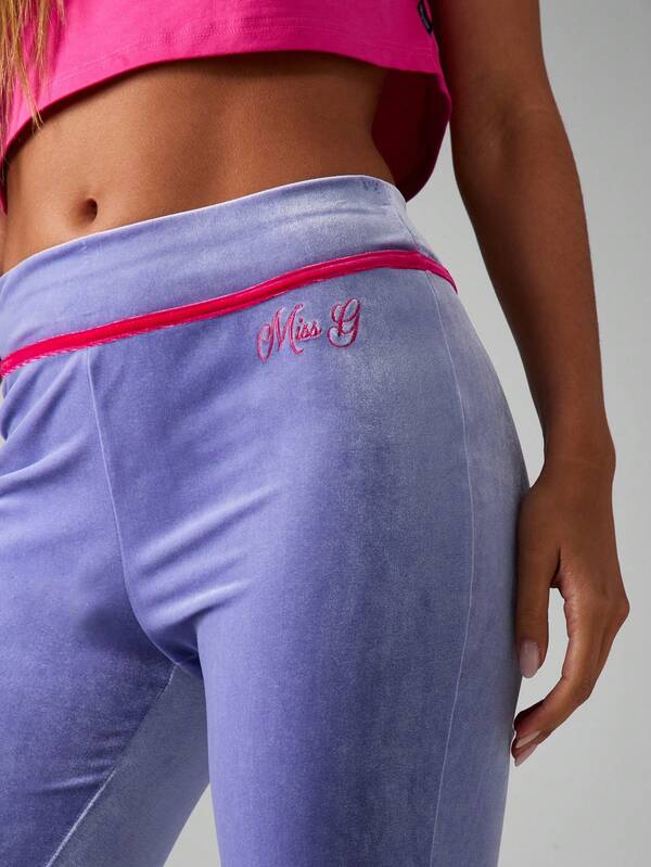 MISSGUIDED Velour Flared Pants With Contrast Piping