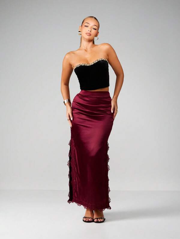 MISSGUIDED Velvet Corset Top With Crystal Trim