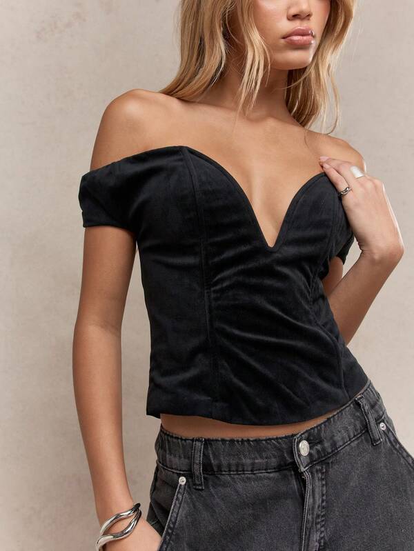 MISSGUIDED Velvet Corset Top With Sweetheart Neckline And Lace Up Back