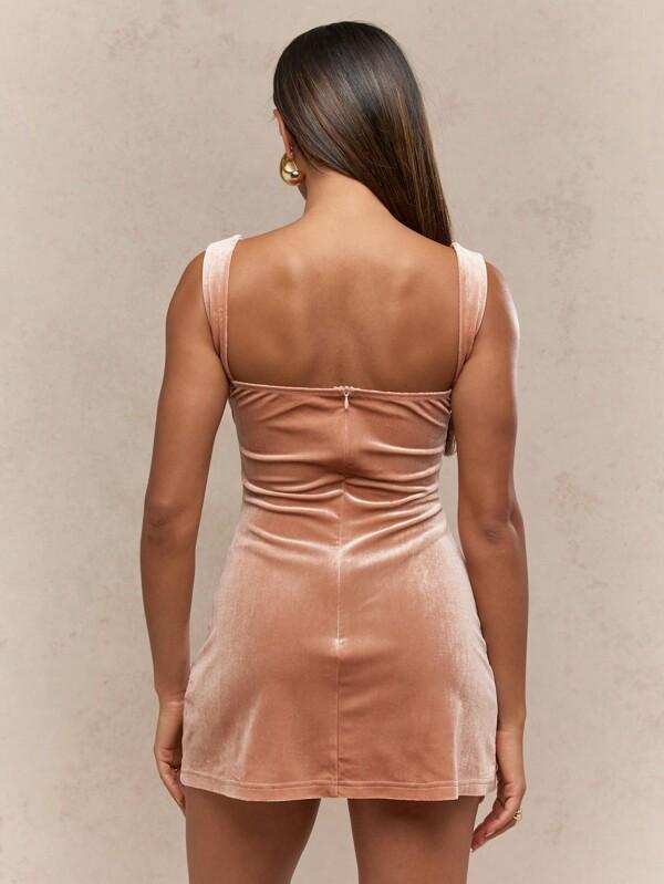MISSGUIDED Velvet Cowl Sweetheart Neck Strappy Bodycon Mini Dress