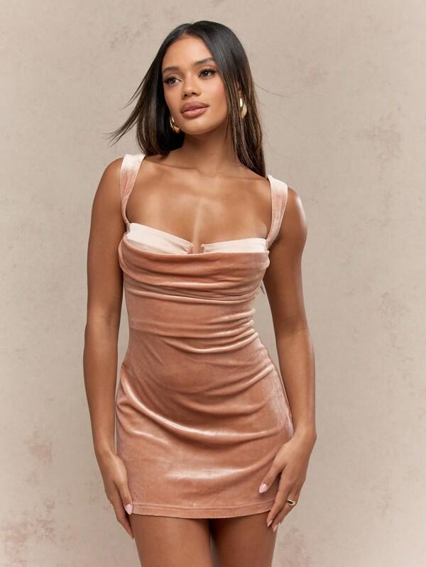 MISSGUIDED Velvet Cowl Sweetheart Neck Strappy Bodycon Mini Dress