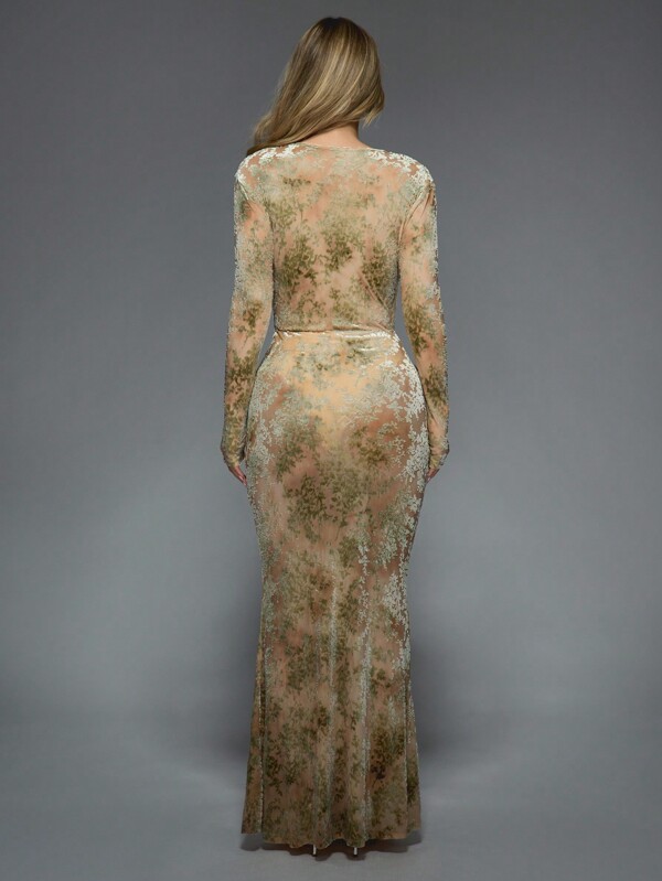 MISSGUIDED Velvet Devore Maxi Gown With Cowl Neck And Ruched Detail