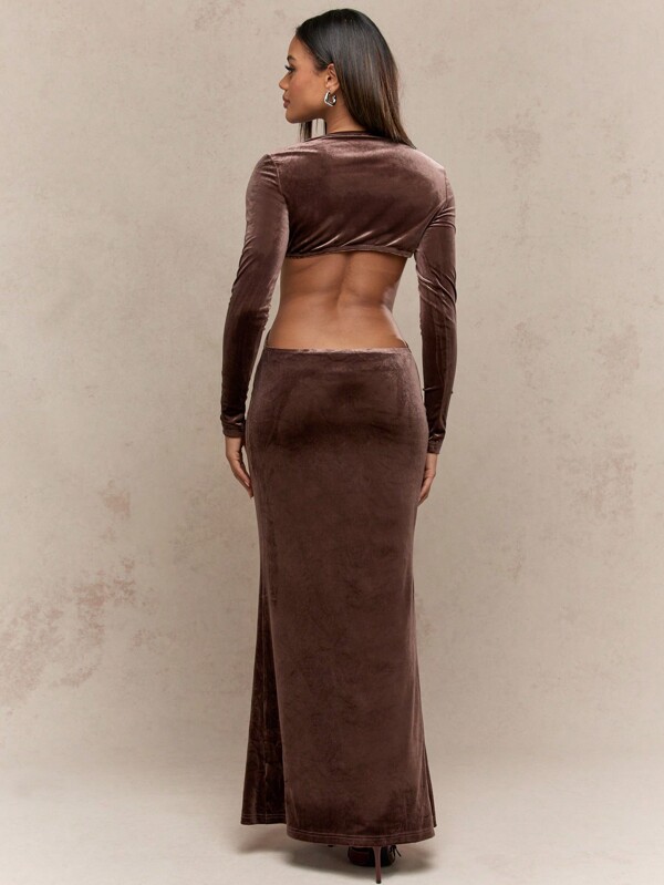 MISSGUIDED Velvet Twist Cut-Out Back Long Sleeves Maxi Dress