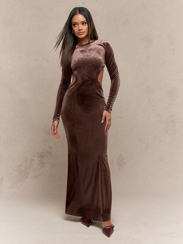 MISSGUIDED Velvet Twist Cut-Out Back Long Sleeves Maxi Dress