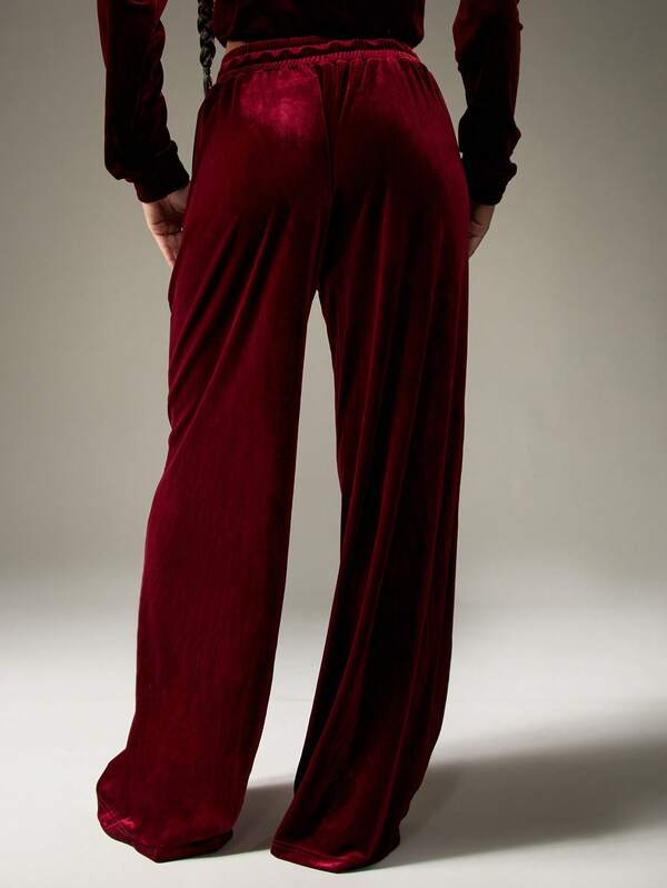 MISSGUIDED Velvet Wide Leg Palazzo Pants With Drawstring