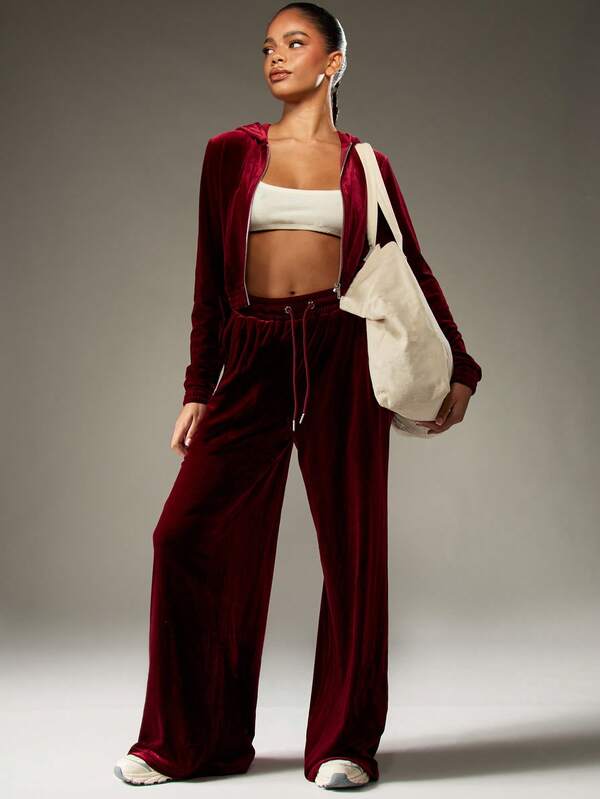 MISSGUIDED Velvet Wide Leg Palazzo Pants With Drawstring