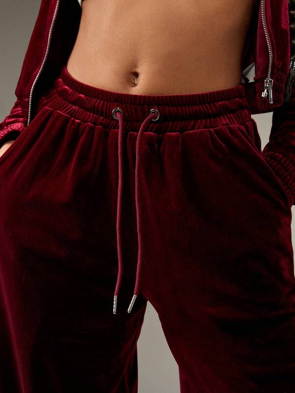MISSGUIDED Velvet Wide Leg Palazzo Pants With Drawstring