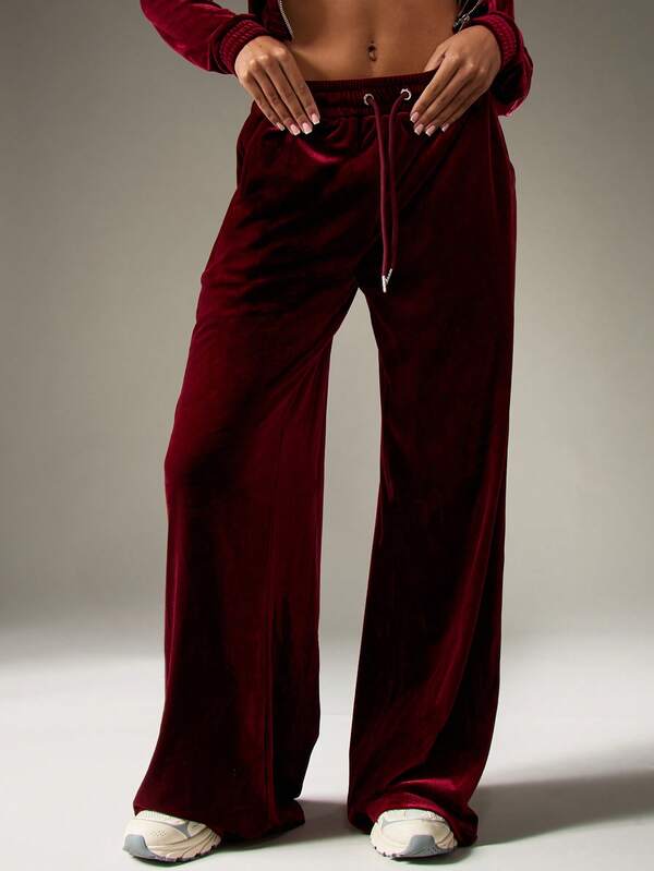 MISSGUIDED Velvet Wide Leg Palazzo Pants With Drawstring
