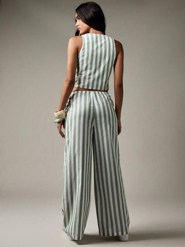 MISSGUIDED Vertical Striped Waistcoat With Palazzo Pants Coordinates