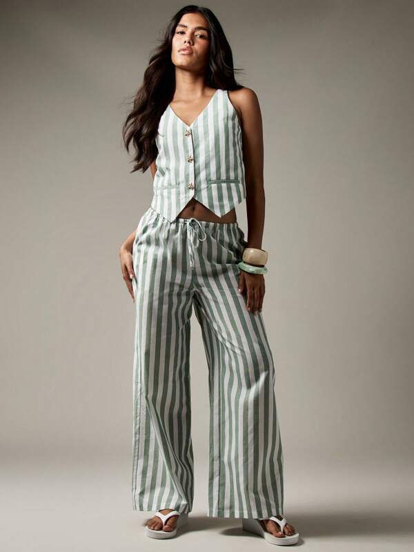 MISSGUIDED Vertical Striped Waistcoat With Palazzo Pants Coordinates