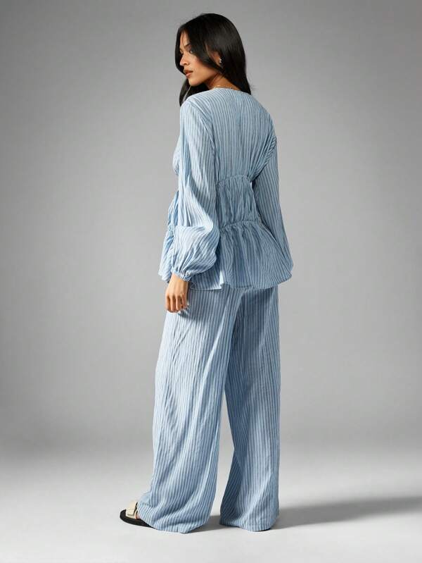 MISSGUIDED Vintage Inspired Ruffle Waist Wide Leg Palazzo Two Piece