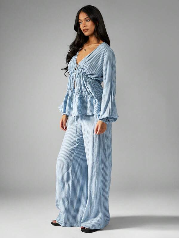 MISSGUIDED Vintage Inspired Ruffle Waist Wide Leg Palazzo Two Piece