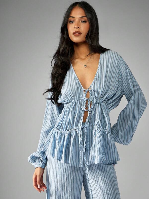 MISSGUIDED Vintage Inspired Ruffle Waist Wide Leg Palazzo Two Piece