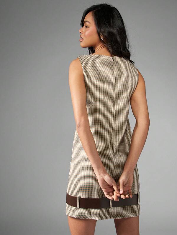 MISSGUIDED Vintage Inspired Square Neck Mini Dress Tweed Houndstooth Pattern