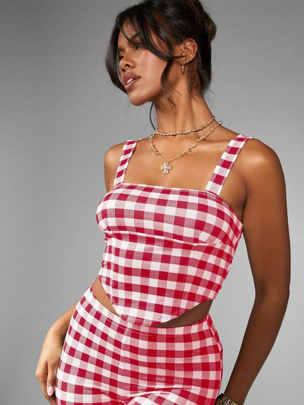 MISSGUIDED Vintage Style Gingham Capri Two Piece Outfit