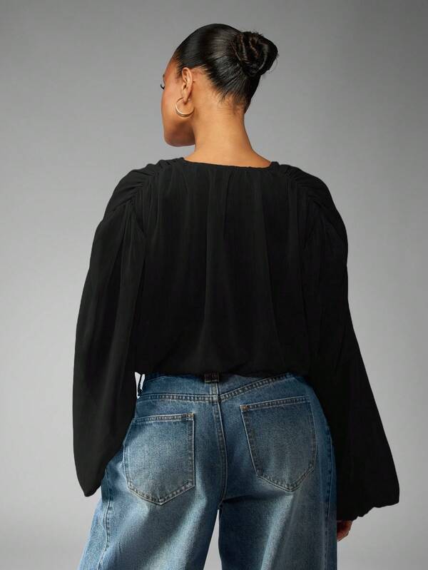 MISSGUIDED Voluminous Wrap Front Blouse With Balloon Sleeves