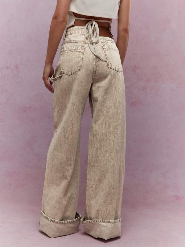 MISSGUIDED Washed Folded Hem Straight Leg Jeans