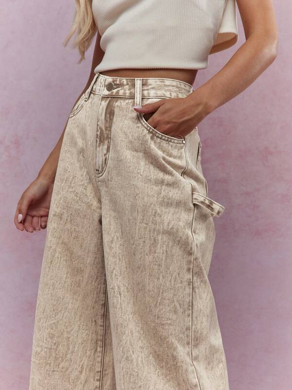 MISSGUIDED Washed Folded Hem Straight Leg Jeans