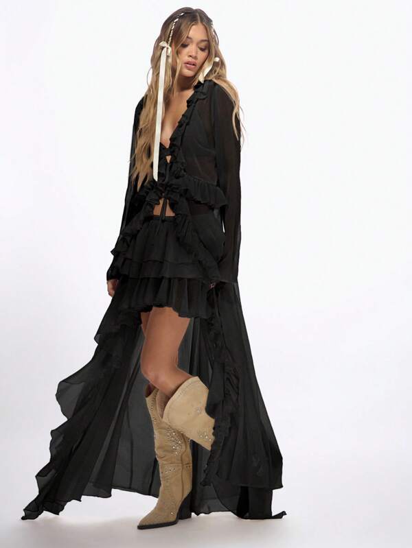 MISSGUIDED Waterfall High Low Maxi Asymmetrical Skirt