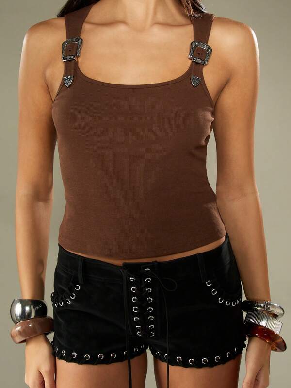 MISSGUIDED Western Buckle Strap Tank Top
