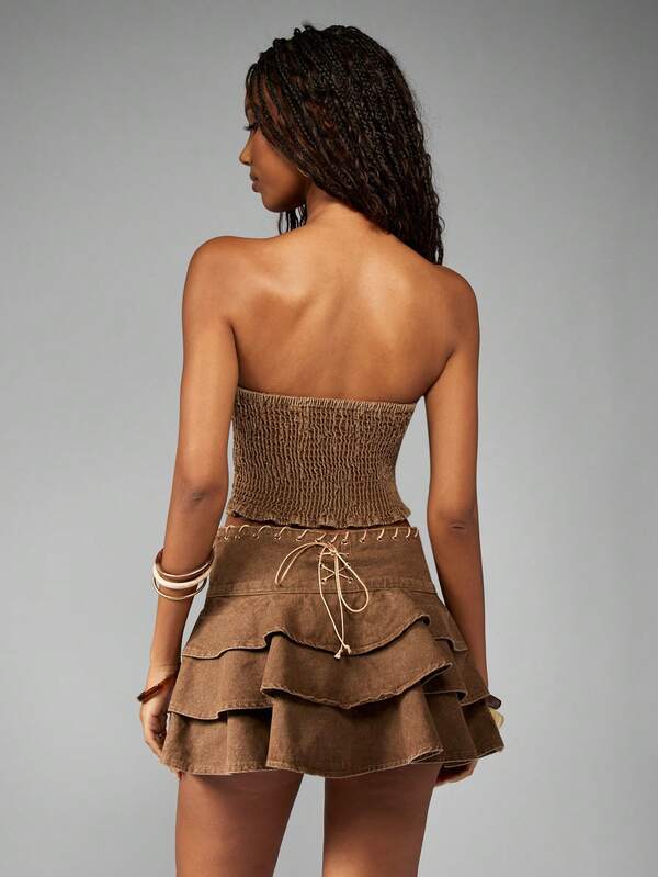 MISSGUIDED Western Inspired Lace Up Tiered Ruffle Prairie Co-Ord Set